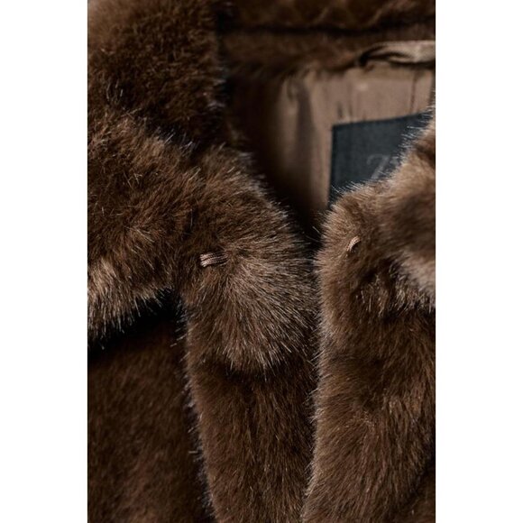 ZARA FAUX FUR SHORT COAT WITH TOGGLE FASTENERS - Picture 10 of 10